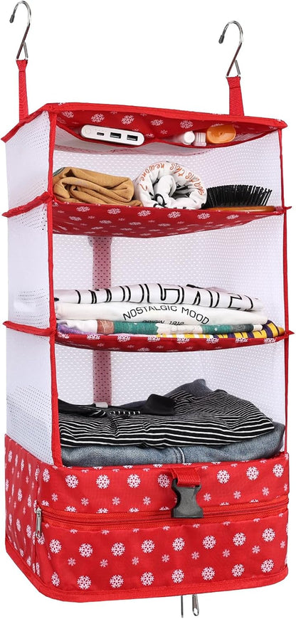 Hanging Shelves Travel Storage Bag Compression Packing Cube for Suitcase Collapsible with Extension Layer Large Capacity, Pink,XL