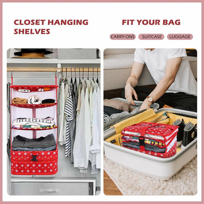 Hanging Shelves Travel Storage Bag Compression Packing Cube for Suitcase Collapsible with Extension Layer Large Capacity, Pink,XL