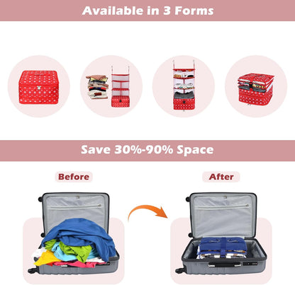 Hanging Shelves Travel Storage Bag Compression Packing Cube for Suitcase Collapsible with Extension Layer Large Capacity, Pink,XL