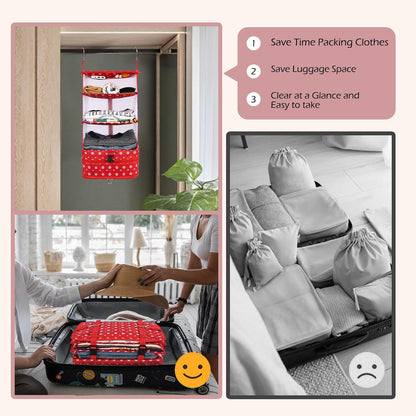 Hanging Shelves Travel Storage Bag Compression Packing Cube for Suitcase Collapsible with Extension Layer Large Capacity, Pink,XL