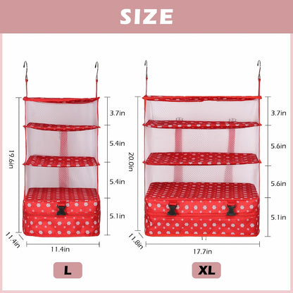 Hanging Shelves Travel Storage Bag Compression Packing Cube for Suitcase Collapsible with Extension Layer Large Capacity, Pink,XL