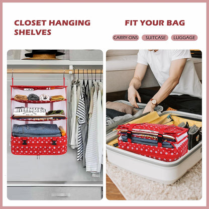 Hanging Shelves Travel Storage Bag Compression Packing Cube for Suitcase Collapsible with Extension Layer Large Capacity, Pink,XL
