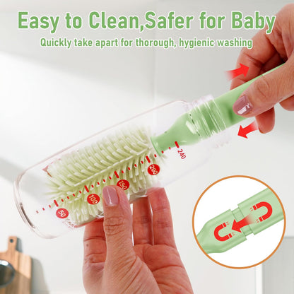 Baby Bottle Brush Set with Drying Rack, Portable Silicone Bottle Cleaner Kit for Bottles, Nipples and Straws, Travel Storage Box for Home and On-The-Go Use（Pink）