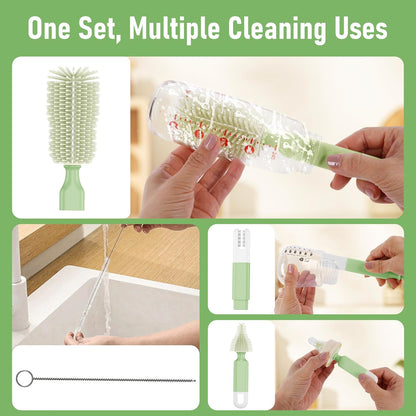 Baby Bottle Brush Set with Drying Rack, Portable Silicone Bottle Cleaner Kit for Bottles, Nipples and Straws, Travel Storage Box for Home and On-The-Go Use（Pink）