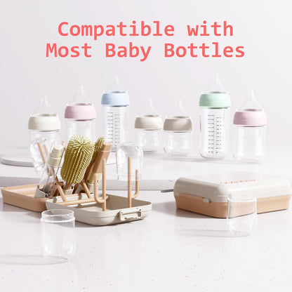 Baby Bottle Brush Set with Drying Rack, Portable Silicone Bottle Cleaner Kit for Bottles, Nipples and Straws, Travel Storage Box for Home and On-The-Go Use（Pink）