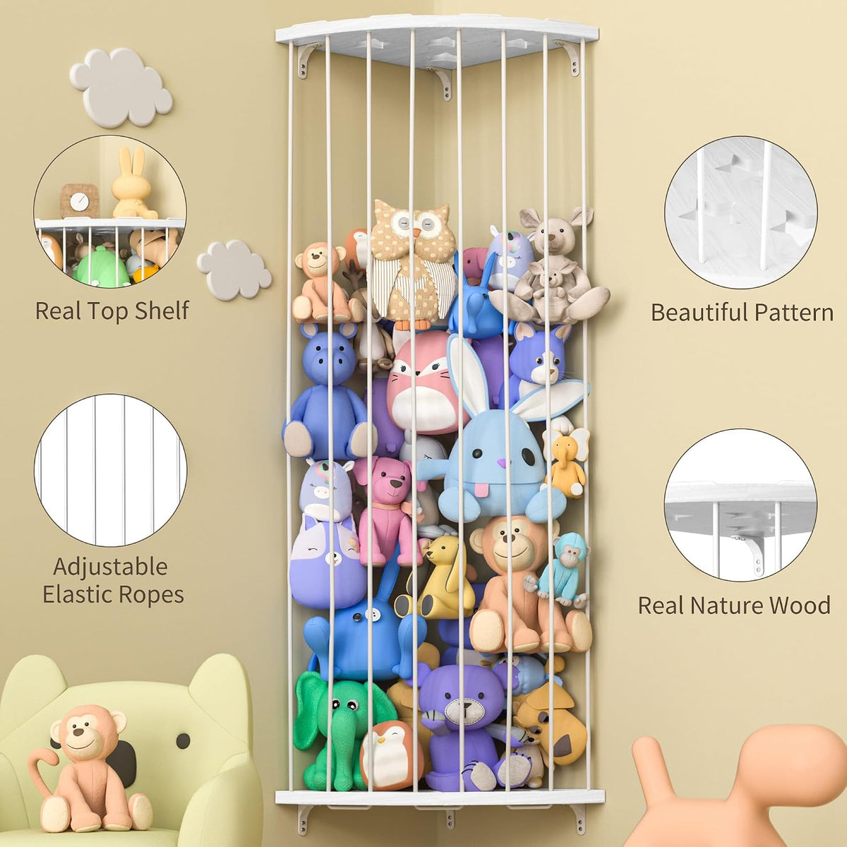Jtksfcl Stuffed Animal Storage, Corner Stuffed Toy Shelf for Kids Room
