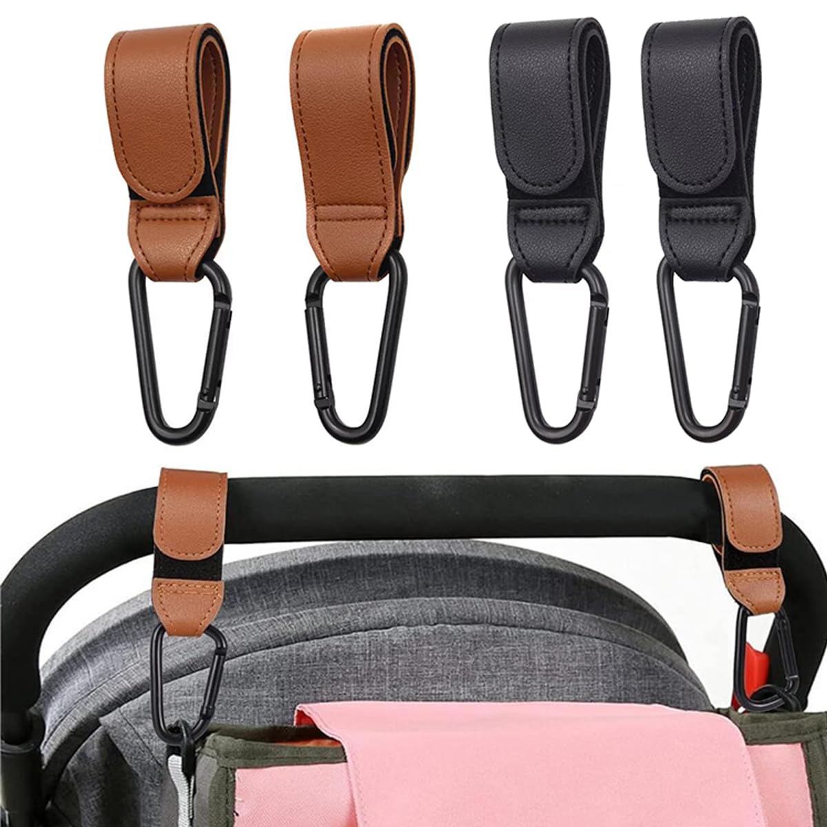 4 Pack Stroller Hooks, Adjustable Stroller Clips for Bags Hanging