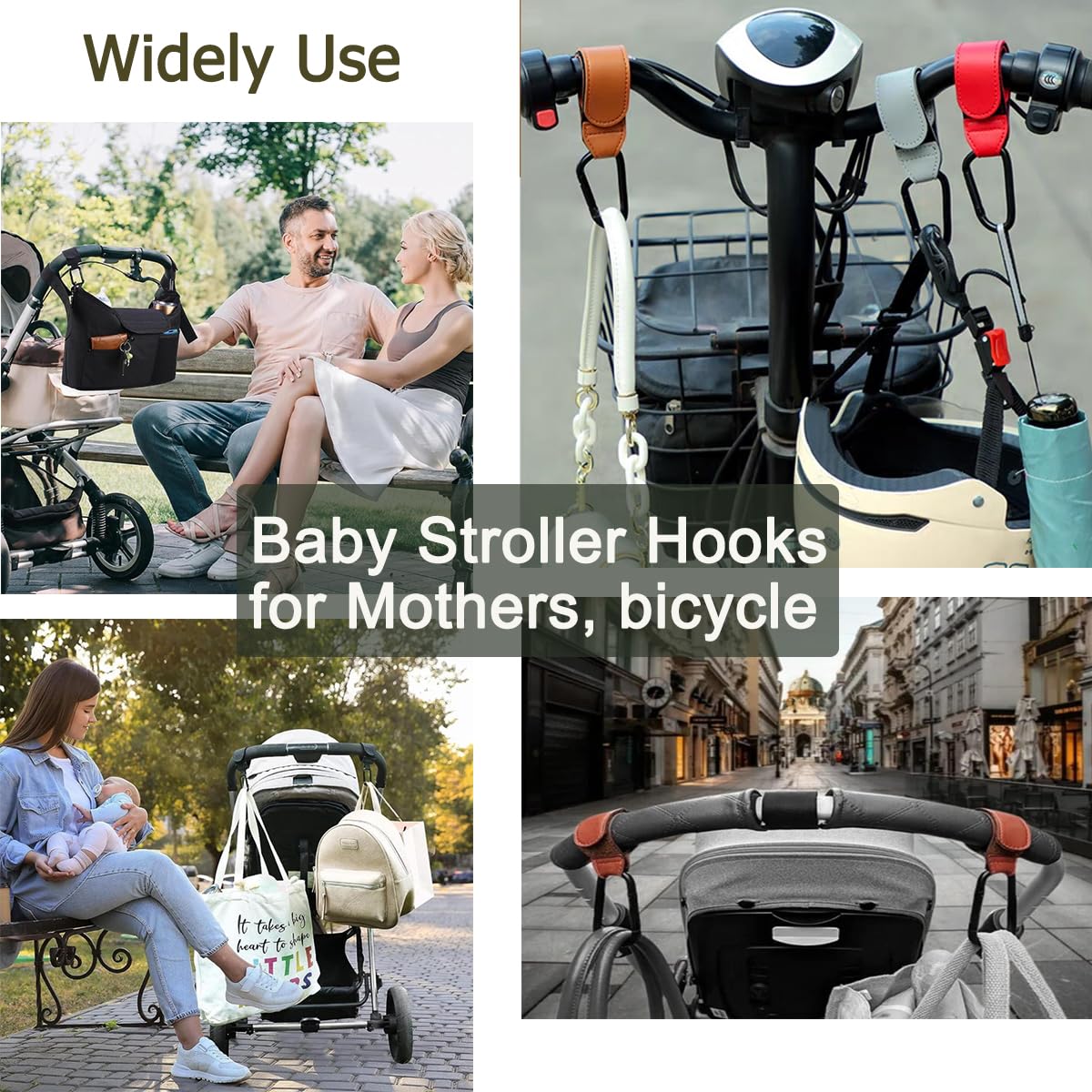 4 Pack Stroller Hooks, Adjustable Stroller Clips for Bags Hanging