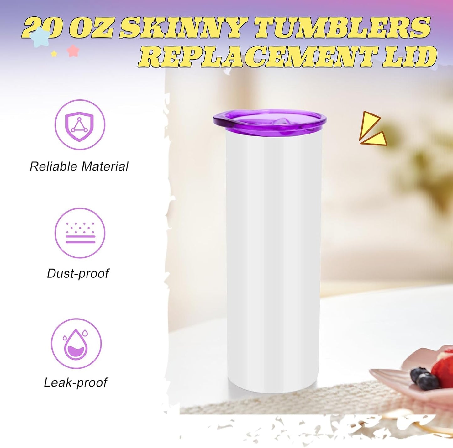 6 Pcs 20 oz Skinny Tumbler Replacement Lids, Multi-colored Spill Proof Splash Resistant Tumbler Cup Lids Cover