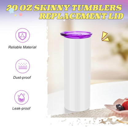 6 Pcs 20 oz Skinny Tumbler Replacement Lids, Multi-colored Spill Proof Splash Resistant Tumbler Cup Lids Cover