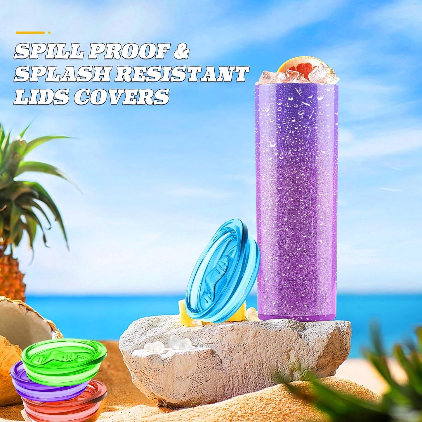 6 Pcs 20 oz Skinny Tumbler Replacement Lids, Multi-colored Spill Proof Splash Resistant Tumbler Cup Lids Cover