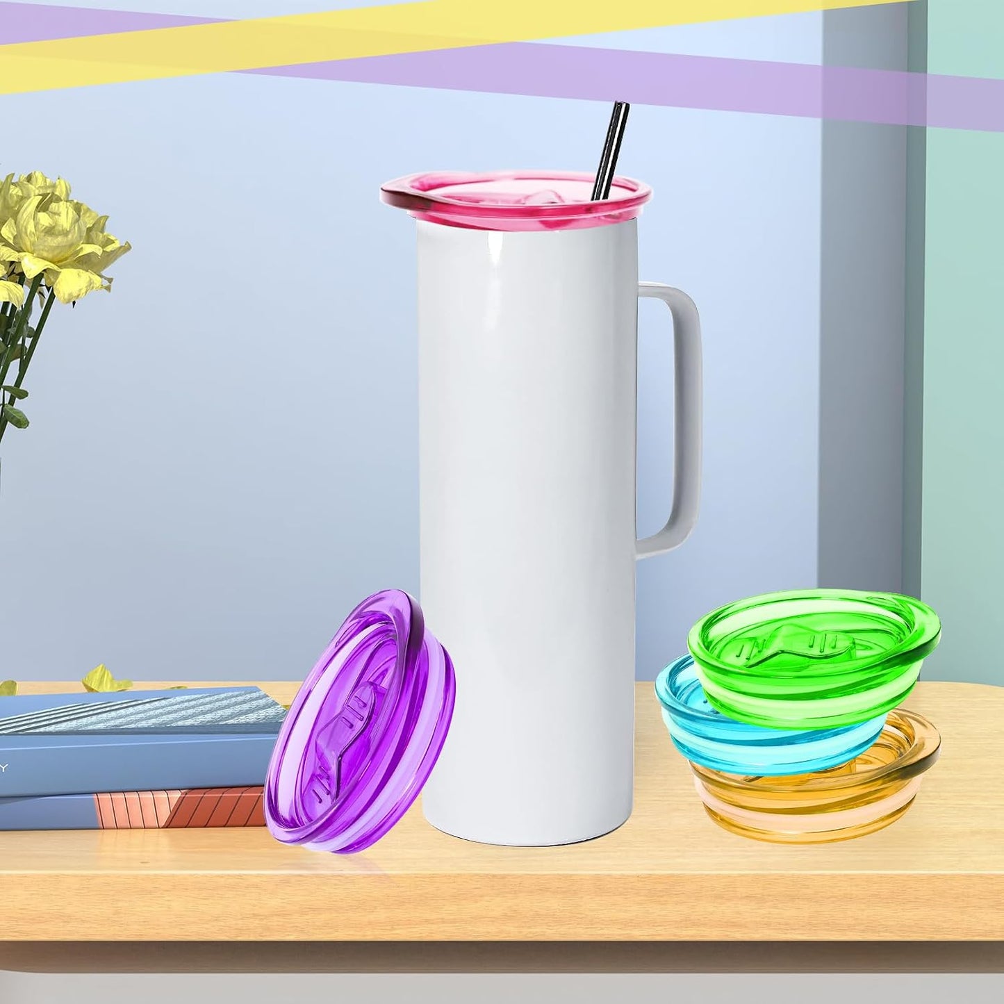 6 Pcs 20 oz Skinny Tumbler Replacement Lids, Multi-colored Spill Proof Splash Resistant Tumbler Cup Lids Cover