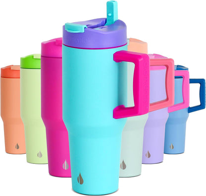 100% Leak Proof 32oz Tumbler with Handle & Straw Travel Mug | Stainless Steel Double Wall Insulated Tumbler for Hot and Cold Beverages with Sip & Straw Lid - Colors B
