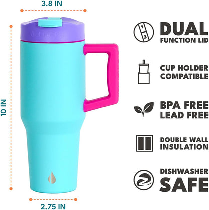 100% Leak Proof 32oz Tumbler with Handle & Straw Travel Mug | Stainless Steel Double Wall Insulated Tumbler for Hot and Cold Beverages with Sip & Straw Lid - Colors B