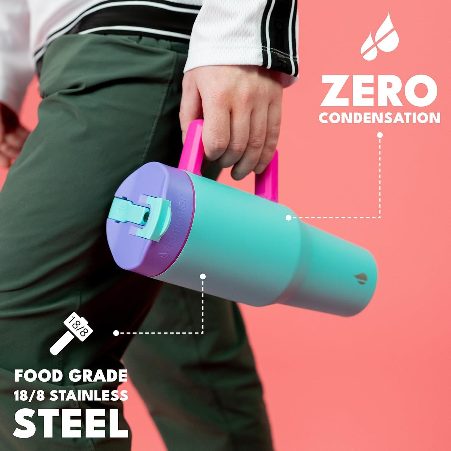 100% Leak Proof 32oz Tumbler with Handle & Straw Travel Mug | Stainless Steel Double Wall Insulated Tumbler for Hot and Cold Beverages with Sip & Straw Lid - Colors B