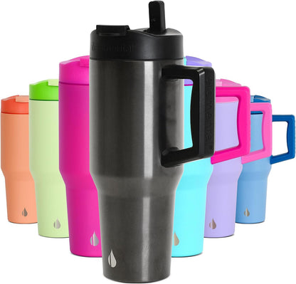 100% Leak Proof 32oz Tumbler with Handle & Straw Travel Mug | Stainless Steel Double Wall Insulated Tumbler for Hot and Cold Beverages with Sip & Straw Lid - Colors B