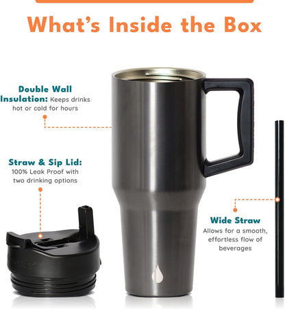 100% Leak Proof 32oz Tumbler with Handle & Straw Travel Mug | Stainless Steel Double Wall Insulated Tumbler for Hot and Cold Beverages with Sip & Straw Lid - Colors B