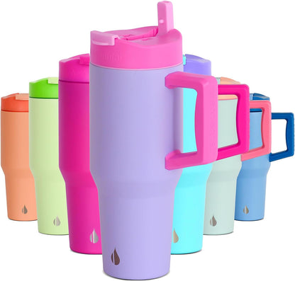 100% Leak Proof 32oz Tumbler with Handle & Straw Travel Mug | Stainless Steel Double Wall Insulated Tumbler for Hot and Cold Beverages with Sip & Straw Lid - Colors B