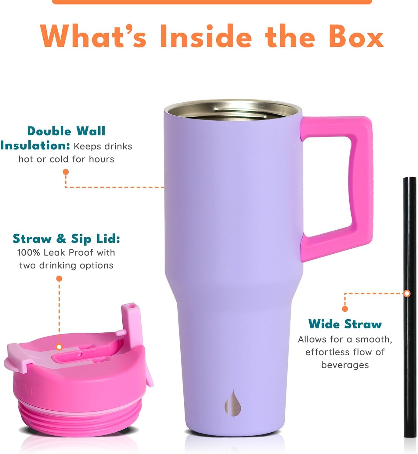 100% Leak Proof 32oz Tumbler with Handle & Straw Travel Mug | Stainless Steel Double Wall Insulated Tumbler for Hot and Cold Beverages with Sip & Straw Lid - Colors B