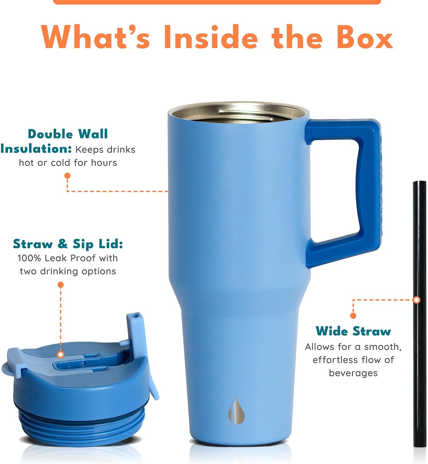 100% Leak Proof 32oz Tumbler with Handle & Straw Travel Mug | Stainless Steel Double Wall Insulated Tumbler for Hot and Cold Beverages with Sip & Straw Lid - Colors B