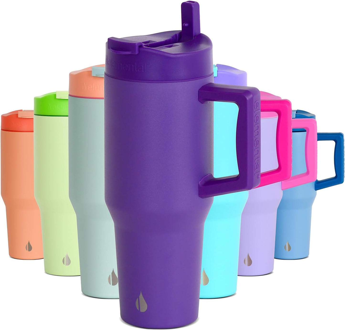 100% Leak Proof 32oz Tumbler with Handle & Straw Travel Mug | Stainless Steel Double Wall Insulated Tumbler for Hot and Cold Beverages with Sip & Straw Lid - Colors B