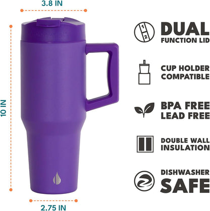 100% Leak Proof 32oz Tumbler with Handle & Straw Travel Mug | Stainless Steel Double Wall Insulated Tumbler for Hot and Cold Beverages with Sip & Straw Lid - Colors B