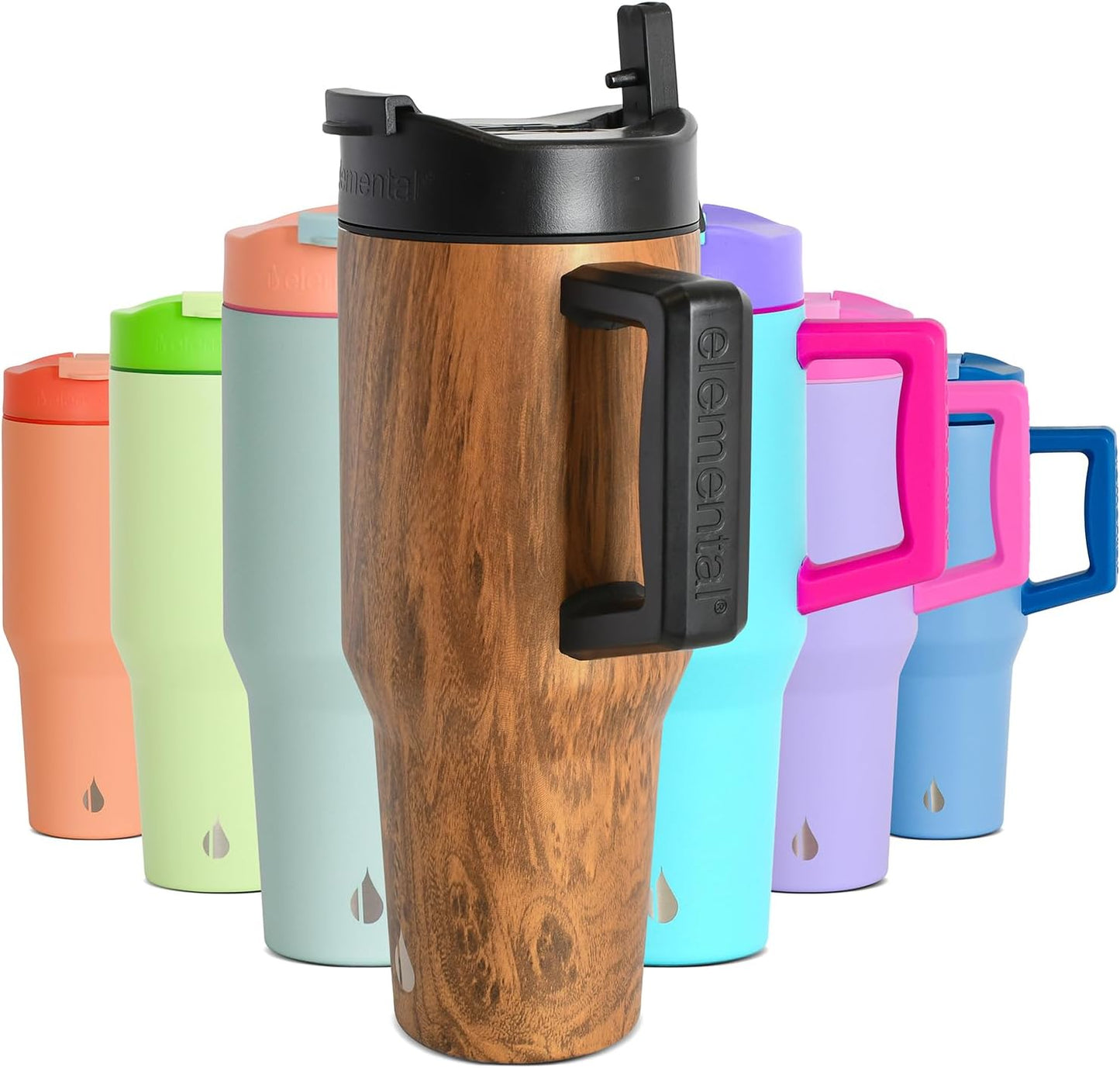 100% Leak Proof 32oz Tumbler with Handle & Straw Travel Mug | Stainless Steel Double Wall Insulated Tumbler for Hot and Cold Beverages with Sip & Straw Lid - Colors B