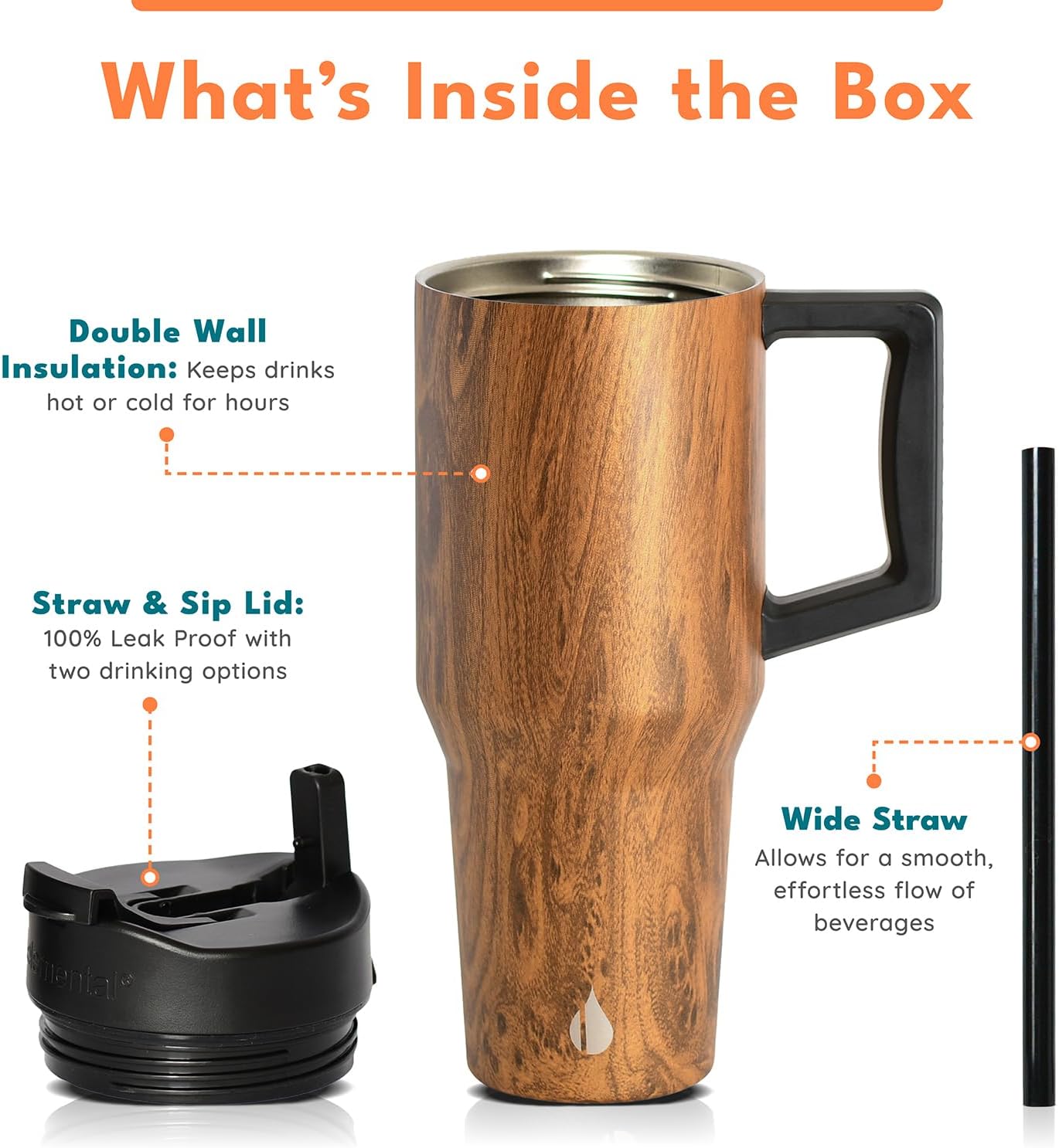 100% Leak Proof 32oz Tumbler with Handle & Straw Travel Mug | Stainless Steel Double Wall Insulated Tumbler for Hot and Cold Beverages with Sip & Straw Lid - Colors B