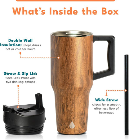 100% Leak Proof 32oz Tumbler with Handle & Straw Travel Mug | Stainless Steel Double Wall Insulated Tumbler for Hot and Cold Beverages with Sip & Straw Lid - Colors B