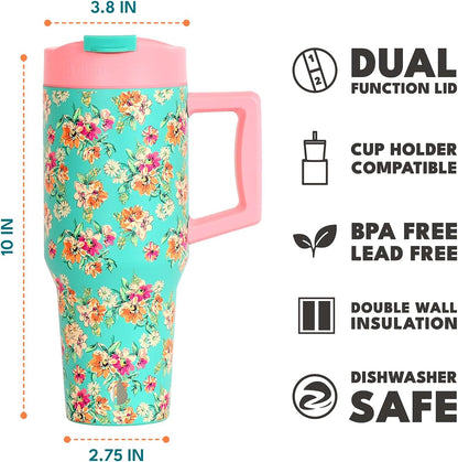 100% Leak Proof 32oz Tumbler with Handle & Straw Travel Mug | Stainless Steel Double Wall Insulated Tumbler for Hot and Cold Beverages with Sip & Straw Lid - Colors B