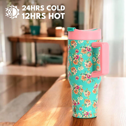 100% Leak Proof 32oz Tumbler with Handle & Straw Travel Mug | Stainless Steel Double Wall Insulated Tumbler for Hot and Cold Beverages with Sip & Straw Lid - Colors B