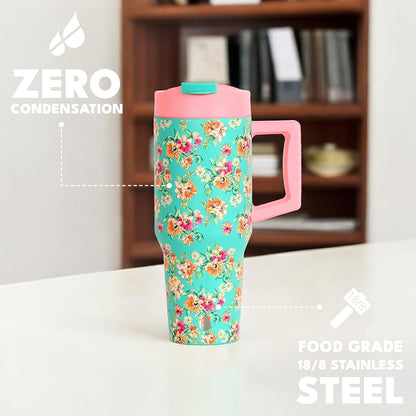 100% Leak Proof 32oz Tumbler with Handle & Straw Travel Mug | Stainless Steel Double Wall Insulated Tumbler for Hot and Cold Beverages with Sip & Straw Lid - Colors B