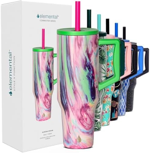 100% Leak Proof 32oz Tumbler with Handle & Straw Travel Mug | Stainless Steel Double Wall Insulated Tumbler for Hot and Cold Beverages with Sip & Straw Lid - Colors B