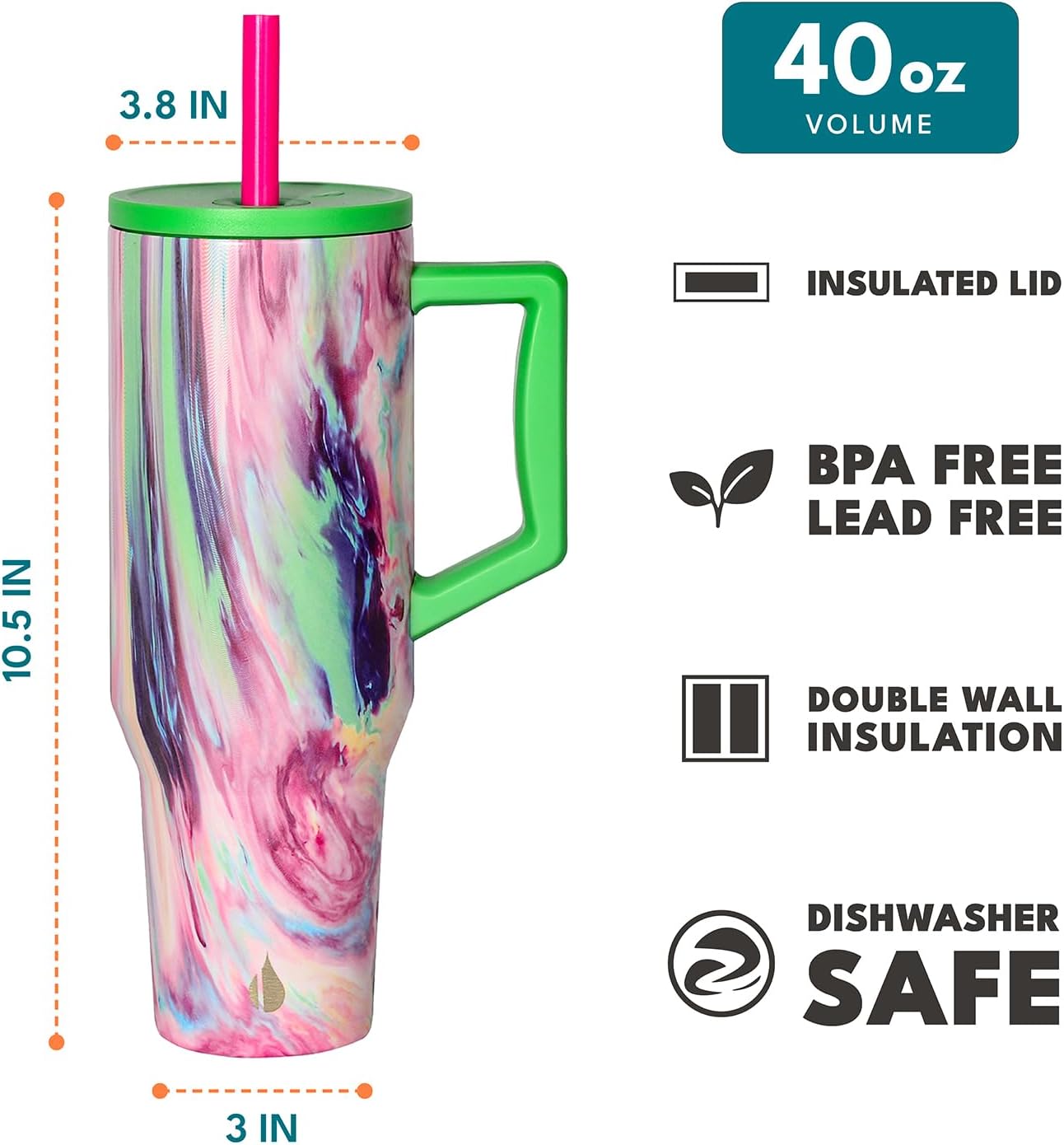 100% Leak Proof 32oz Tumbler with Handle & Straw Travel Mug | Stainless Steel Double Wall Insulated Tumbler for Hot and Cold Beverages with Sip & Straw Lid - Colors B