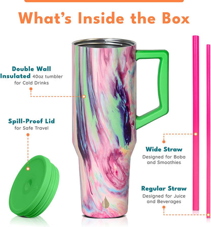 100% Leak Proof 32oz Tumbler with Handle & Straw Travel Mug | Stainless Steel Double Wall Insulated Tumbler for Hot and Cold Beverages with Sip & Straw Lid - Colors B