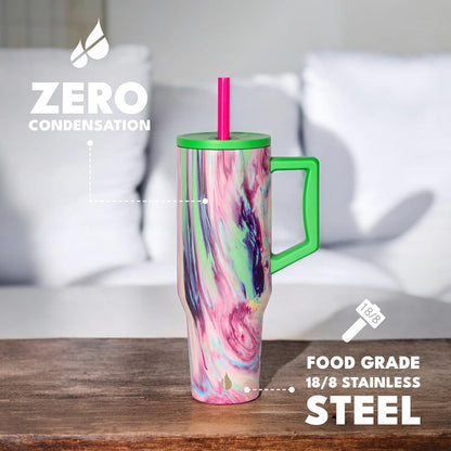 100% Leak Proof 32oz Tumbler with Handle & Straw Travel Mug | Stainless Steel Double Wall Insulated Tumbler for Hot and Cold Beverages with Sip & Straw Lid - Colors B