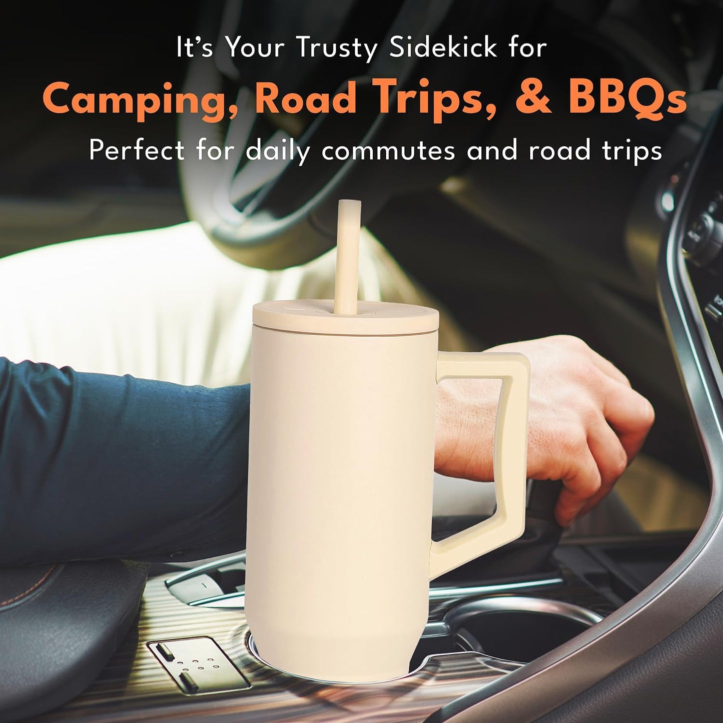 100% Leak Proof 32oz Tumbler with Handle & Straw Travel Mug | Stainless Steel Double Wall Insulated Tumbler for Hot and Cold Beverages with Sip & Straw Lid - Colors B