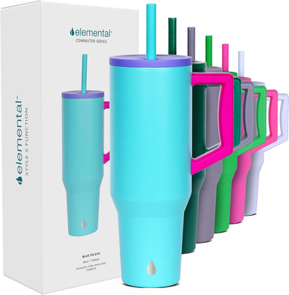 100% Leak Proof 32oz Tumbler with Handle & Straw Travel Mug | Stainless Steel Double Wall Insulated Tumbler for Hot and Cold Beverages with Sip & Straw Lid - Colors B