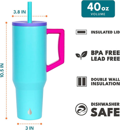 100% Leak Proof 32oz Tumbler with Handle & Straw Travel Mug | Stainless Steel Double Wall Insulated Tumbler for Hot and Cold Beverages with Sip & Straw Lid - Colors B