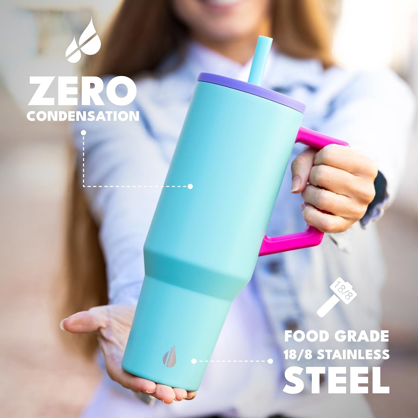 100% Leak Proof 32oz Tumbler with Handle & Straw Travel Mug | Stainless Steel Double Wall Insulated Tumbler for Hot and Cold Beverages with Sip & Straw Lid - Colors B