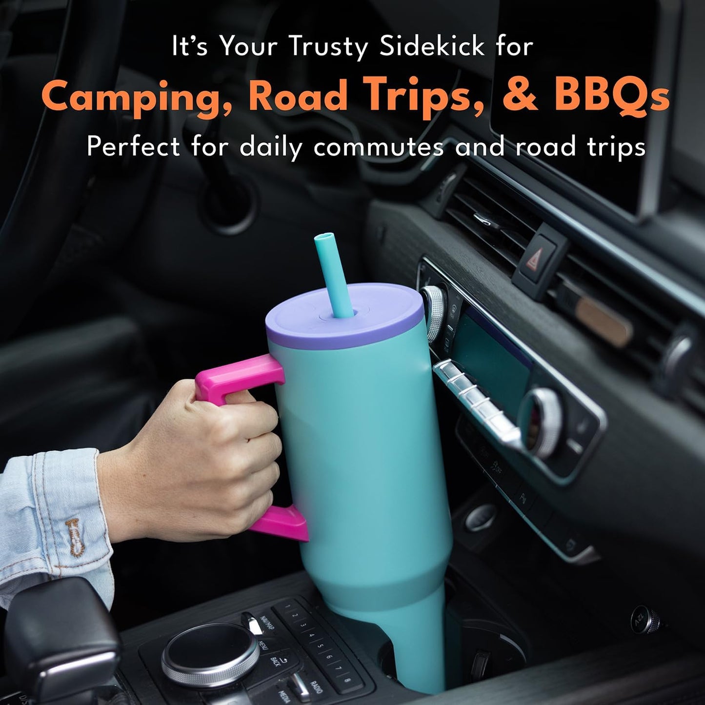 100% Leak Proof 32oz Tumbler with Handle & Straw Travel Mug | Stainless Steel Double Wall Insulated Tumbler for Hot and Cold Beverages with Sip & Straw Lid - Colors B