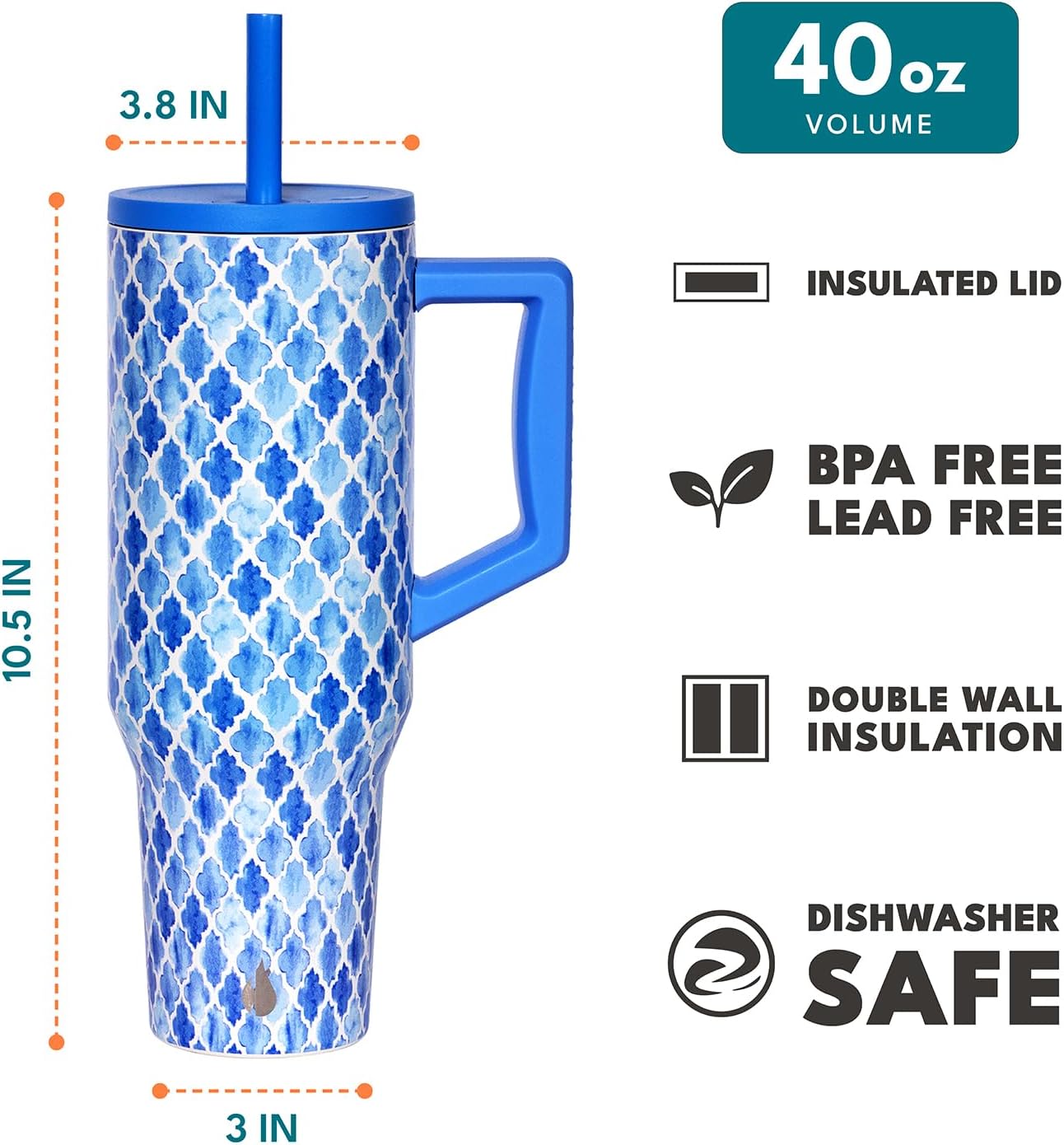 100% Leak Proof 32oz Tumbler with Handle & Straw Travel Mug | Stainless Steel Double Wall Insulated Tumbler for Hot and Cold Beverages with Sip & Straw Lid - Colors B