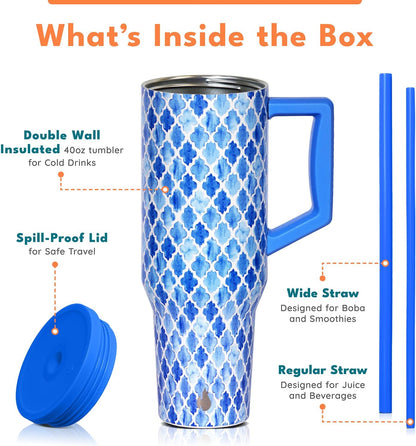100% Leak Proof 32oz Tumbler with Handle & Straw Travel Mug | Stainless Steel Double Wall Insulated Tumbler for Hot and Cold Beverages with Sip & Straw Lid - Colors B