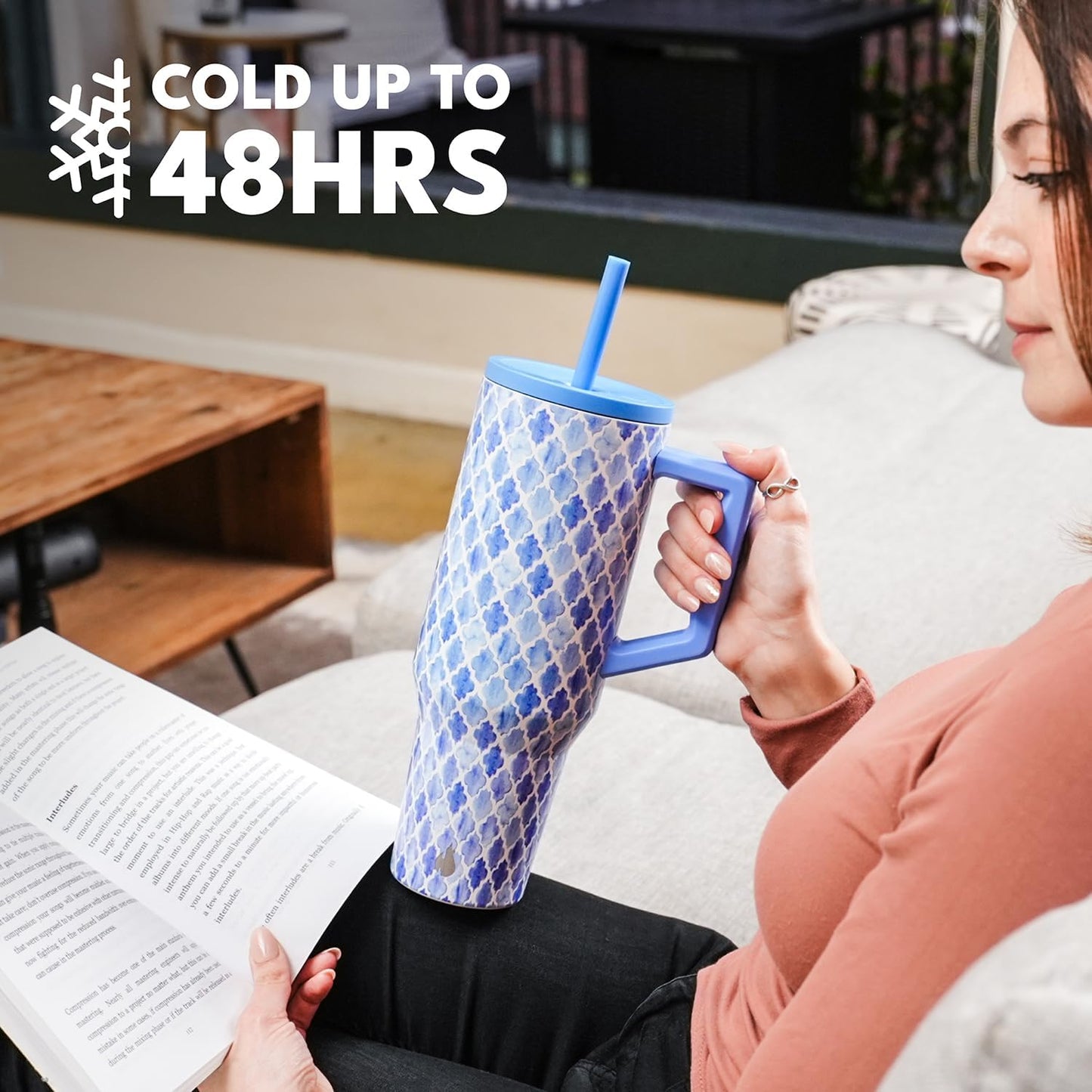 100% Leak Proof 32oz Tumbler with Handle & Straw Travel Mug | Stainless Steel Double Wall Insulated Tumbler for Hot and Cold Beverages with Sip & Straw Lid - Colors B