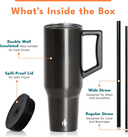 100% Leak Proof 32oz Tumbler with Handle & Straw Travel Mug | Stainless Steel Double Wall Insulated Tumbler for Hot and Cold Beverages with Sip & Straw Lid - Colors B