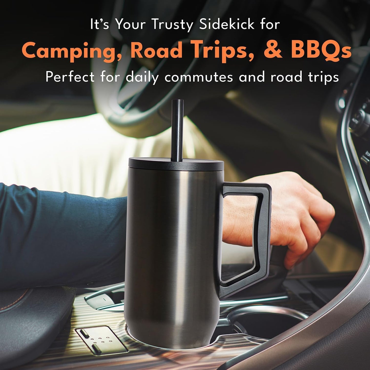 100% Leak Proof 32oz Tumbler with Handle & Straw Travel Mug | Stainless Steel Double Wall Insulated Tumbler for Hot and Cold Beverages with Sip & Straw Lid - Colors B