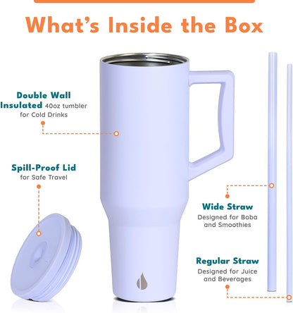 100% Leak Proof 32oz Tumbler with Handle & Straw Travel Mug | Stainless Steel Double Wall Insulated Tumbler for Hot and Cold Beverages with Sip & Straw Lid - Colors B