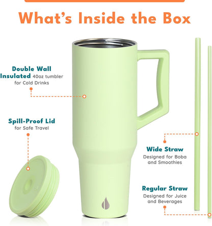 100% Leak Proof 32oz Tumbler with Handle & Straw Travel Mug | Stainless Steel Double Wall Insulated Tumbler for Hot and Cold Beverages with Sip & Straw Lid - Colors B