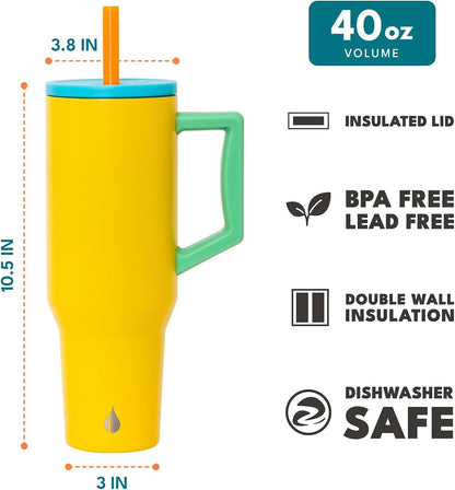 100% Leak Proof 32oz Tumbler with Handle & Straw Travel Mug | Stainless Steel Double Wall Insulated Tumbler for Hot and Cold Beverages with Sip & Straw Lid - Colors B