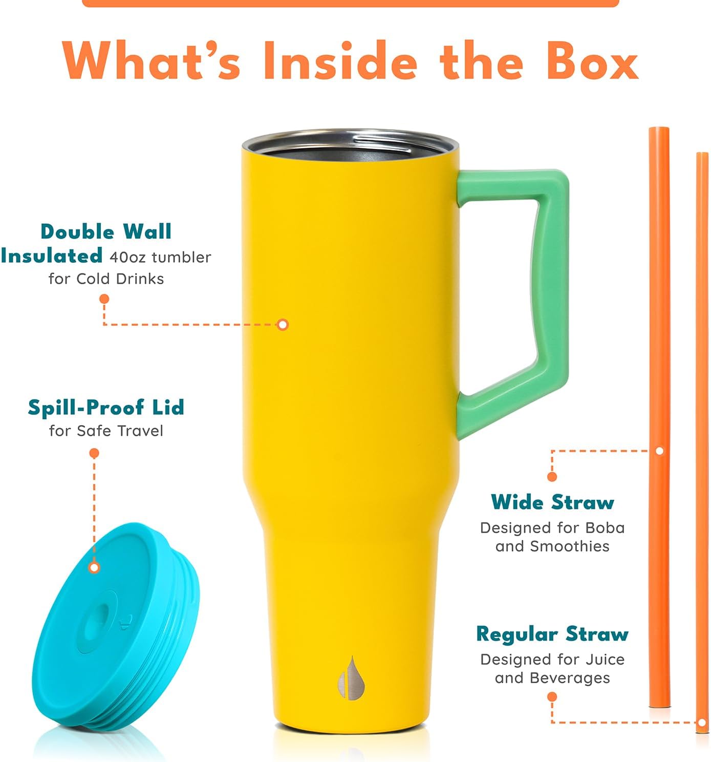 100% Leak Proof 32oz Tumbler with Handle & Straw Travel Mug | Stainless Steel Double Wall Insulated Tumbler for Hot and Cold Beverages with Sip & Straw Lid - Colors B